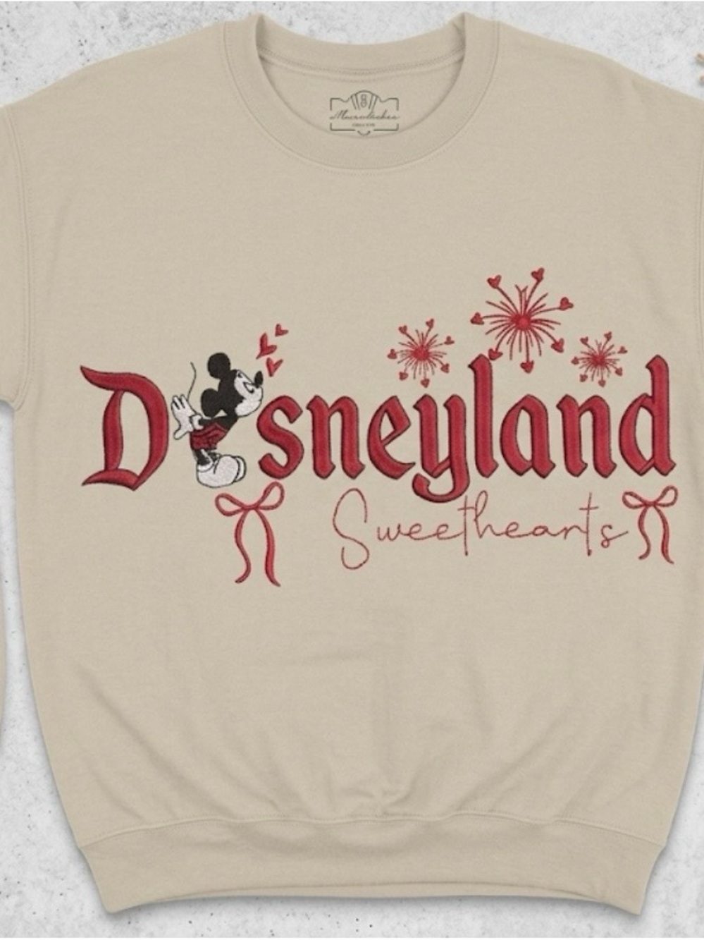 Disney Beige Sweatshirt with Red Disneyland Sweethearts Graphic
